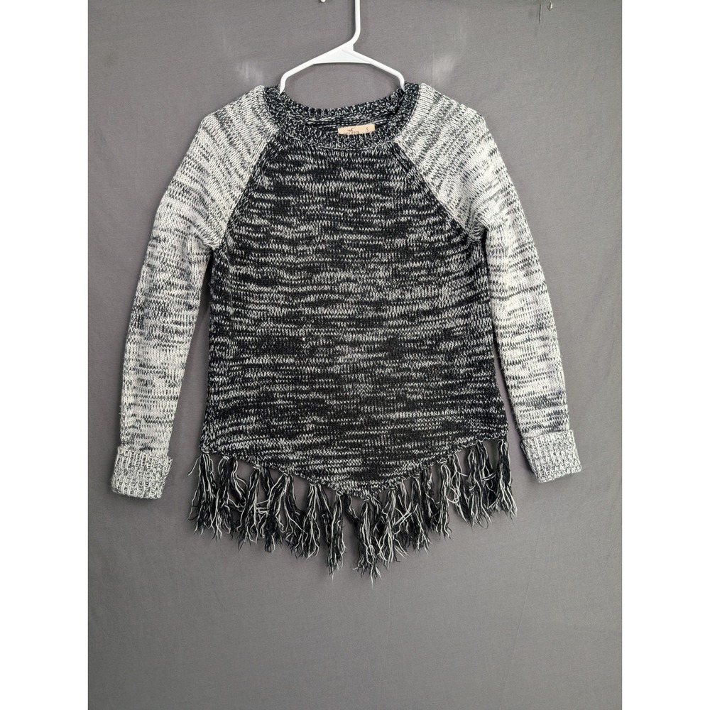 Hollister California Womens Small Black White Marl Fringe Hem Sweater 3R3444